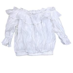 Helium Women's Sheer White Cropped Blouse Off-Shoulder Ruffles Sm